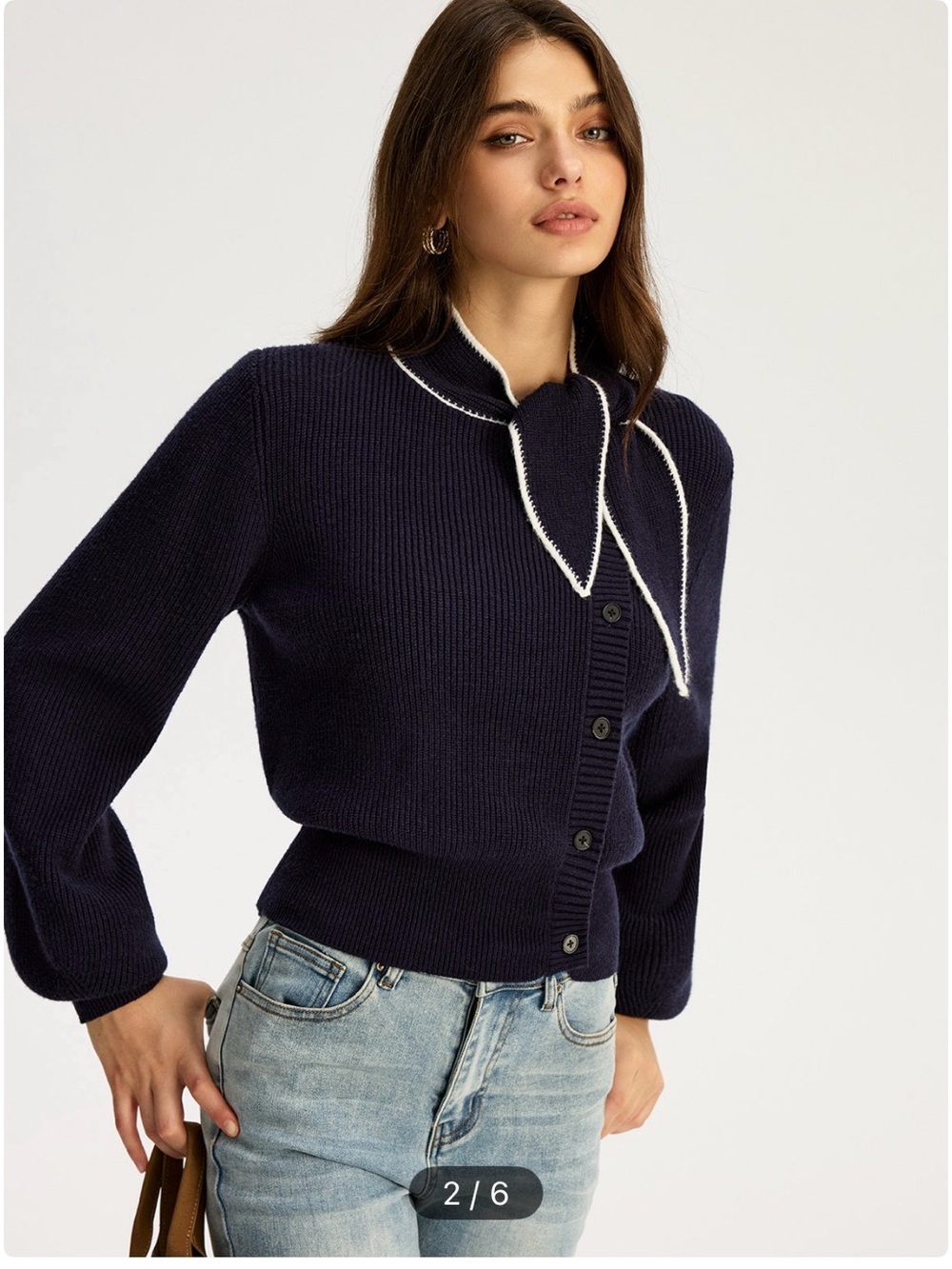 Commense Navy Tie Neck Knit Top - Picture 2 of 8